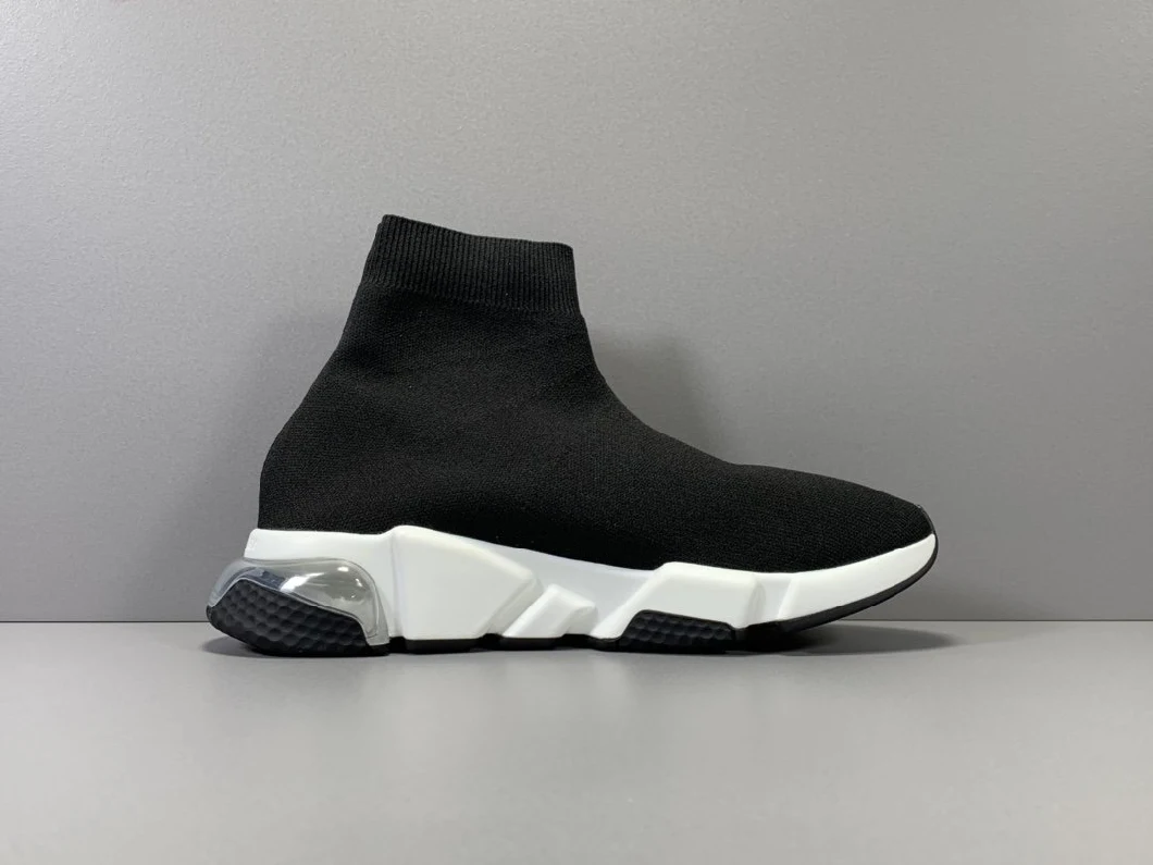 1: 1 Balenciga Men Speed Sneaker in Black Jacquard Knit, White and Black Graffiti Sole Sport Shoes