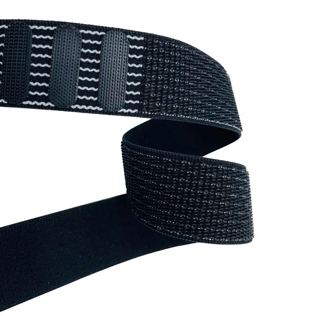 Customized Jacquard Woven Elastic Webbing with Velcro Tape Covered Anti-Silicone Rubber Piece Elastic Band for Clothing/Bags/Sandals/Casual Shoes